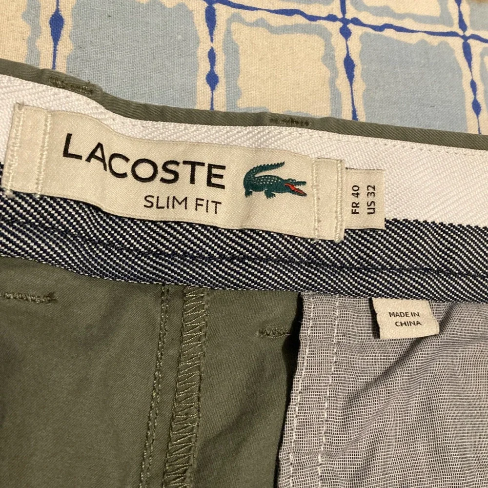 Lacoste Slim Fit Chino Pants Mens 32x33 Olive Green Stretch Cotton Twill HH2739